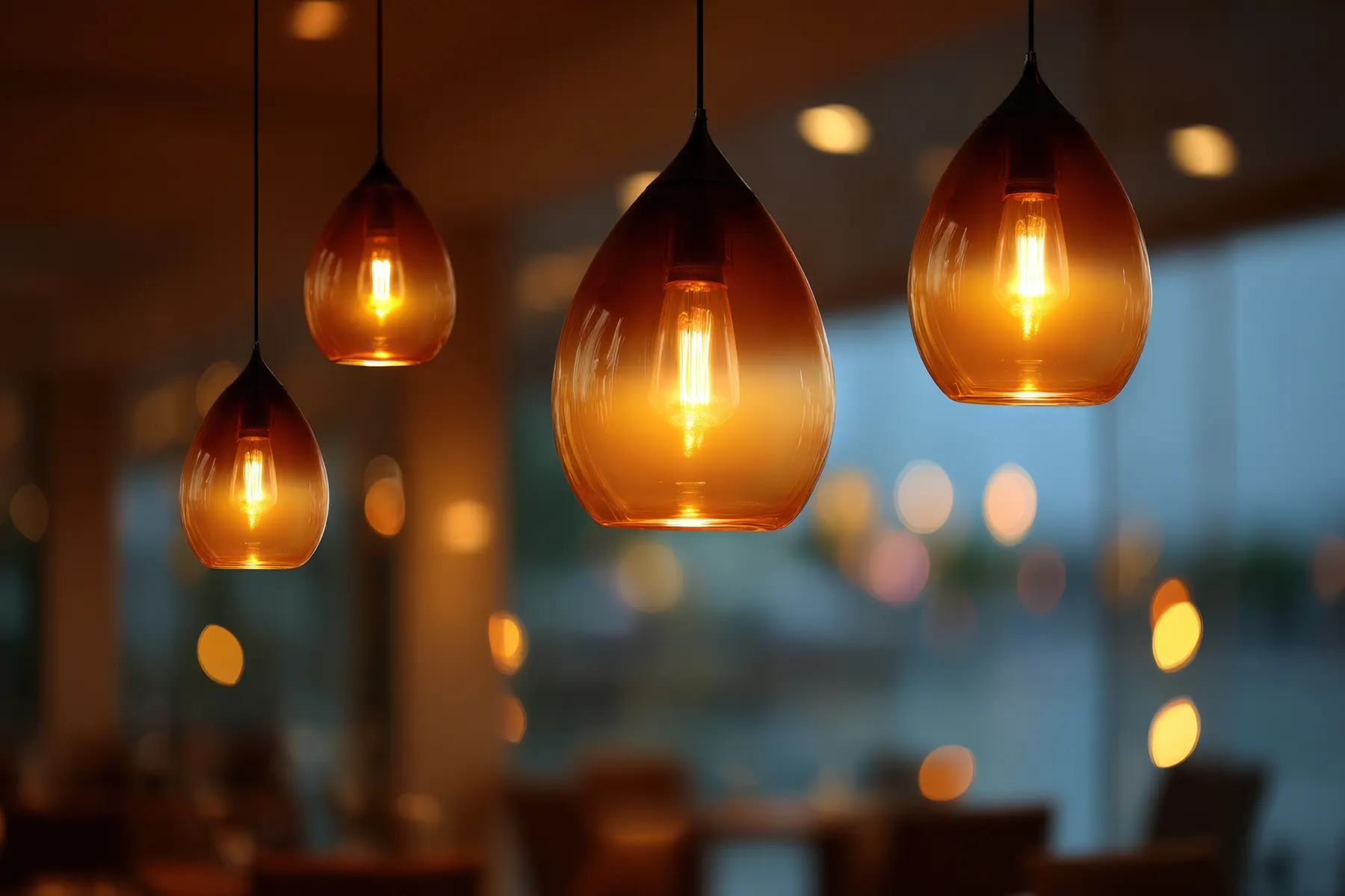 Warm pendant lighting over a restaurant interior, one discipline within the full design scope