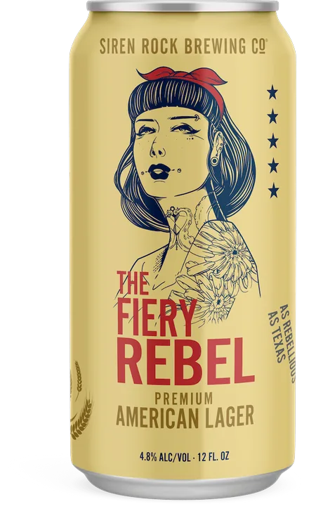 fiery rebel beer label and can design